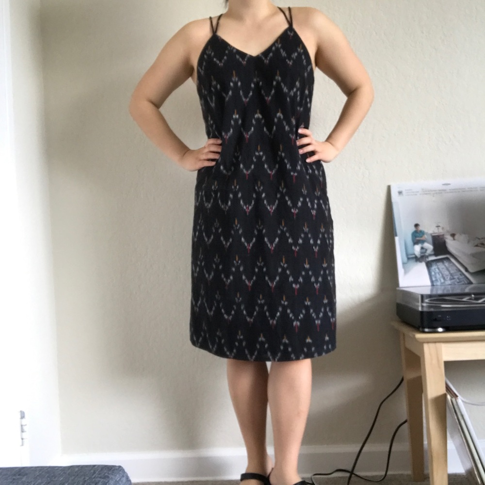 LOFT Black Strappy Patterned Summer Dress